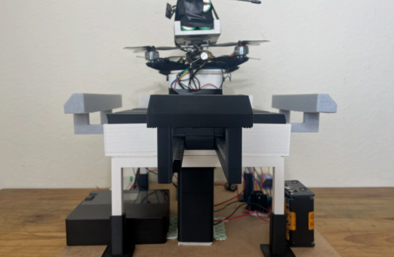 Drone docked on the 3D-printed autonomous charging station