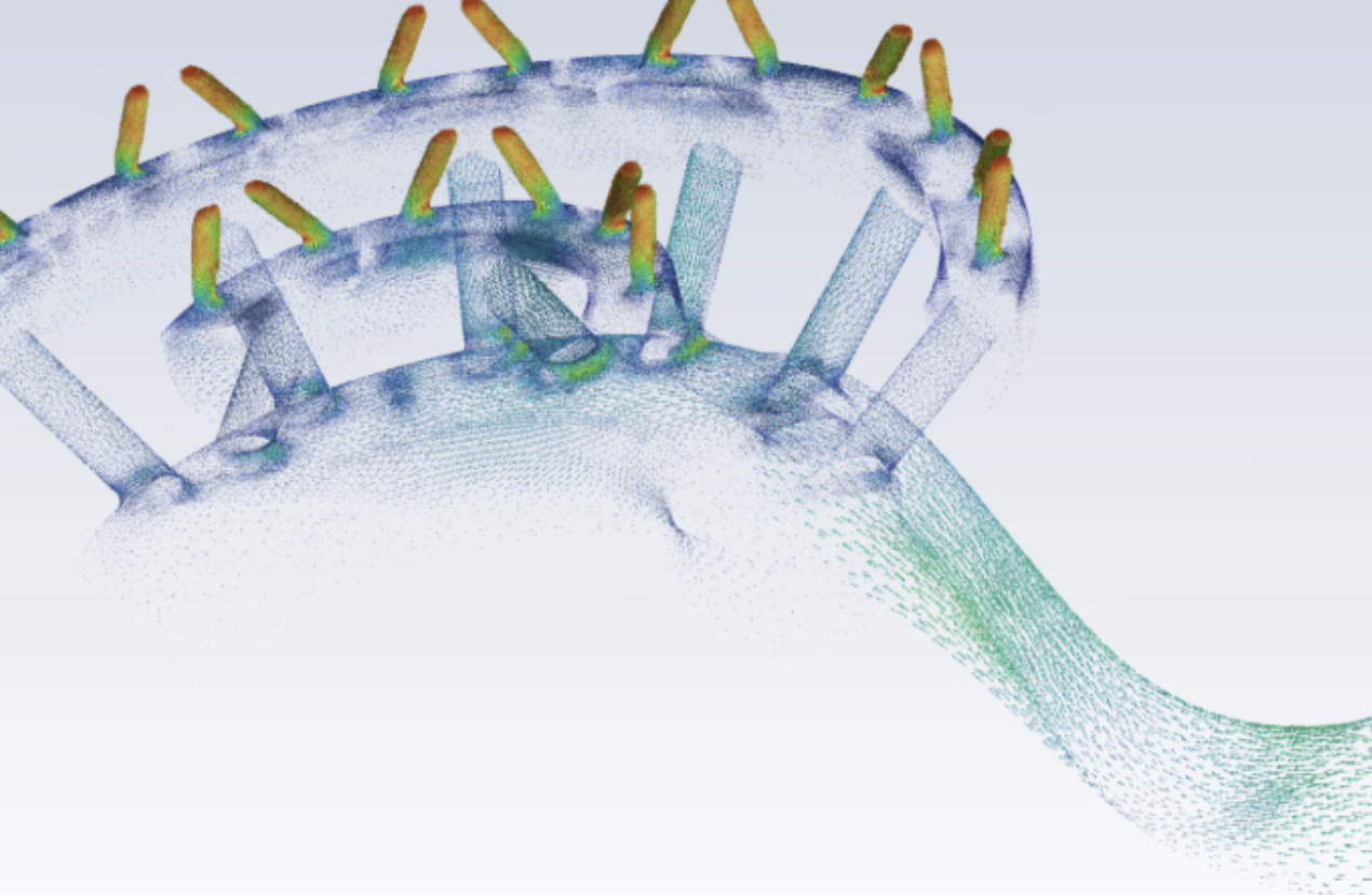 CFD velocity vectors through the Nomad injector manifold and fuel downcomer